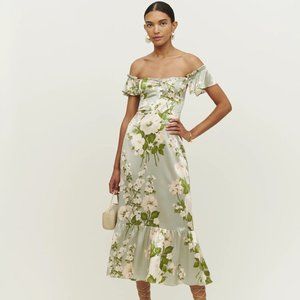 Reformation - Sianna Silk Dress Authentic Tarragon Green Midi Dress
